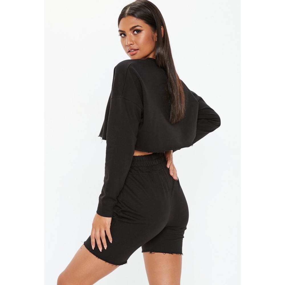 black cropped sweater biker shorts set